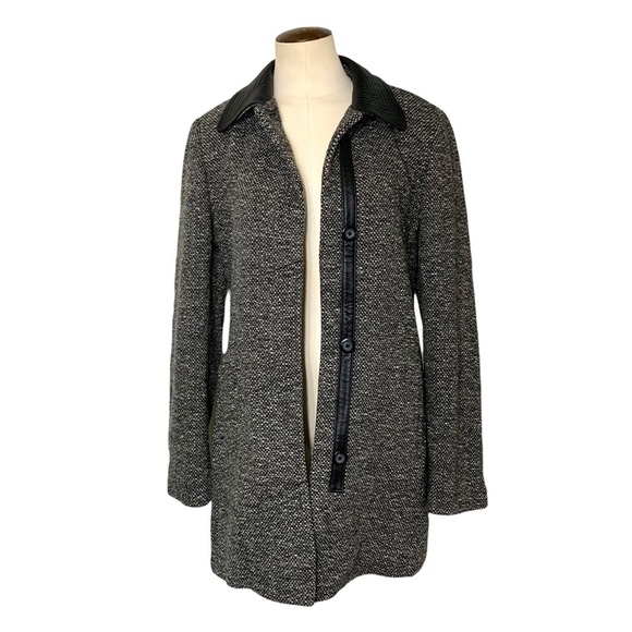 Jones New York Contemporary Black & White Lambs Wool Blend Pea Coat Jacket Sz 4 - Picture 2 of 15